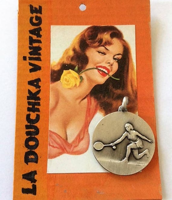 French 1970s Vintage Female Tennis Player Sport Round… Gem