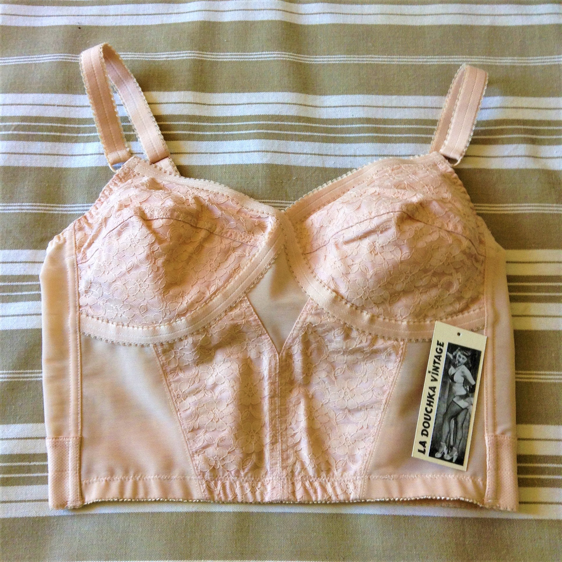 French 1970s Vintage Women Bustier Bra Sexy Nude Lace & Lined Made