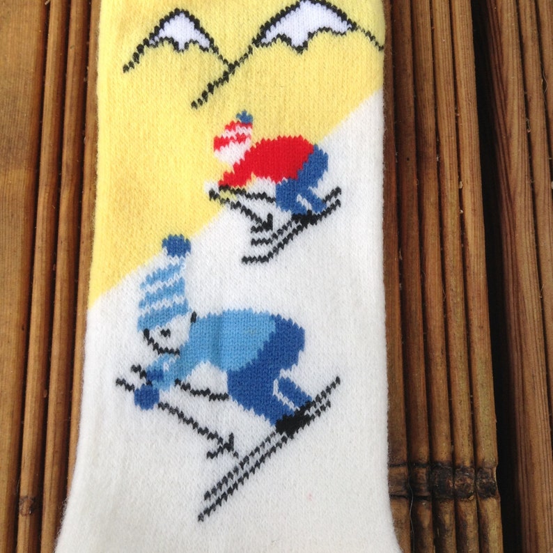 French 1950s Vintage Kid Infant High Socks Ski Theme MADE IN FRANCE 01 year NewOld Stock