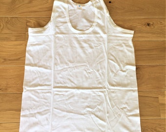 French 1970s Men Vintage Stretchable Underwear Undershirt Tank Top Muscle Shirt - White Combed Cotton - Made in France - New - XXL