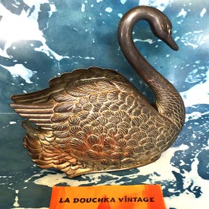 Einzigartiger 1980er Jahre Vintage Godinger Übergroßer versilberter Serviettenbriefhalter - In Relief Schwan - Signiert & Datiert 1984 - Made in Italy - Neuwertig