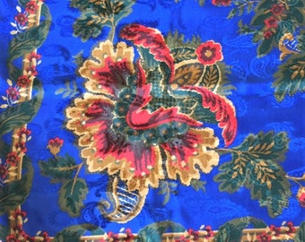 Écharpe oversize pour femme vintage des années 1980 - Imprimé floral bleu électrique accroche-regard - Couleurs étonnantes - Fabriqué en Italie - Nouveau - 45 x 45