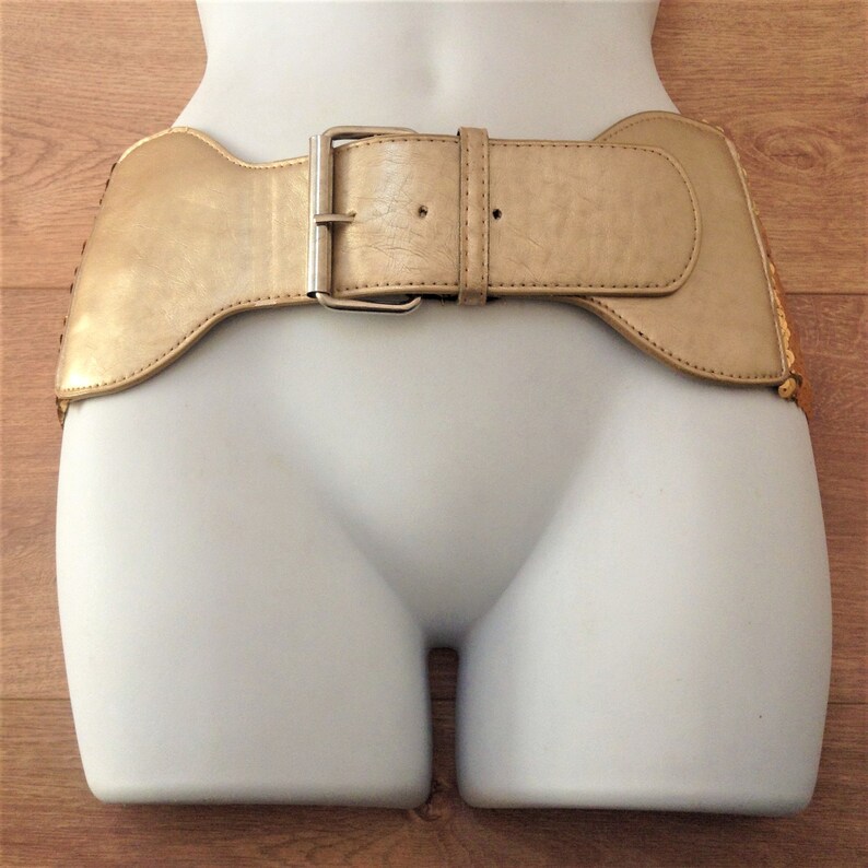 M ! New Eye Catcher Gold Sequins French Women Studio 54 Disco Disco Wide Stretch Belt