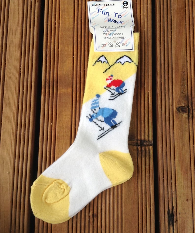 French 1950s Vintage Kid Infant High Socks Ski Theme MADE IN FRANCE 01 year NewOld Stock