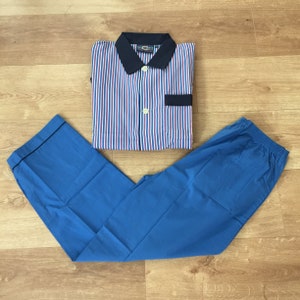 French Men Vintage Nachtwäsche Loungwear 2 Stück Pyjama & Tricolor Streifen - Button Fly - Der perfekte Gentleman Schlafanzug - Neu - XL