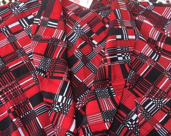 FRENCH 1950s Men BELTED ROBE~ Eye-Catcher Geometric Print ~Red /Black /White~ Silky Acetate Rayon ~Made in France~ New : Unworn Vintage ~ L