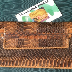 French 1960s Women Clutch Bag HANDBAG ~ Luxurious PYTHON SNAKESKIN Leather ~Handcrafted in France~ New Old Stock : Unused Vintage ~Very Chic