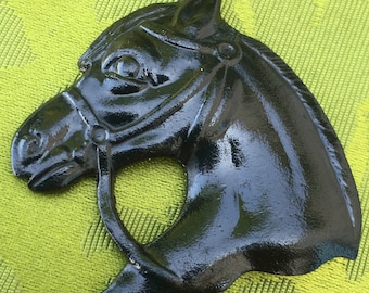 FRENCH 1940s Women HORSE BROOCH ~ Embossed Leather ~ Black ~ Made in France ~ New / Old Stock : Unused Vintage ~ Great Gift for Horse Lovers