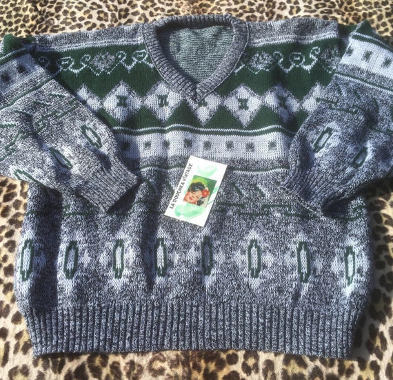 FRENCH 1980s Men SWEATER PULLOVER ~ Eye-Catcher F… - image 1