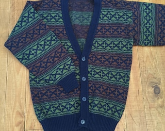 Français Hommes vintage Sweater Cardigan Vest - Great Jacquard Fair Isle Knit - Laine douce et chaude - Made in France - Nouveau - S/M