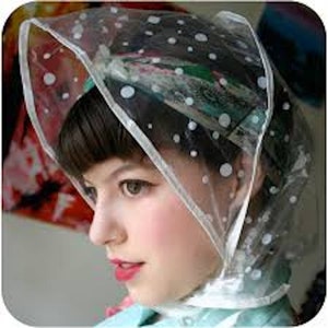 French 1960s Women Waterproof RAIN BONNET / HAT~ Clear Plastic & White Polka Dots ~ Travel/Pocket Size ~Made in France~ New : Unused Vintage