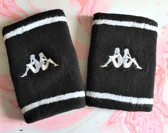 Bracelet et logo en sweat de tennis extra large Kappa des années 1980 - 1 paire : lot de 2 - Style old school - Tissu éponge doux en coton - Vintage inutilisé