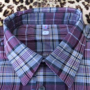 French 1950s Men Long Smock SHIRT~ Burgundy Plaid Cotton ~Workwear / Railroad / Farmer ~ Made in France ~ New Old Stock : Unworn Vintage ~XL