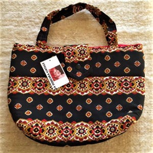 Sac à bandoulière en coton matelassé noir pour femme vintage des années 1960 - Imprimé Provence Indienne - Style bohème hippie - Fait main en Provence - Neuf