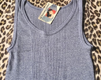 Canotta/Intimo/Maglietta sportiva da uomo francese anni '60 ~ Cotone a coste screziato mélange: blu e bianco ~Made in France~ Nuovo ~ S