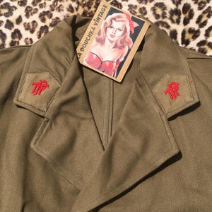 French 1940s MAILMAN JACKET~ Workwear/Postal Uniform ~Cotton Gabardine~ Red Logo Embroideries ~New & Tag : Unworn Vintage ~Made in France~ L