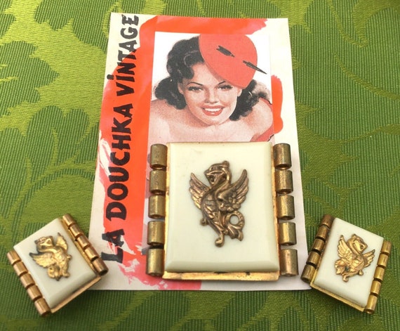 FRENCH Art Deco 1930s JEAN PAINLEVE : Brooch & Ea… - image 1