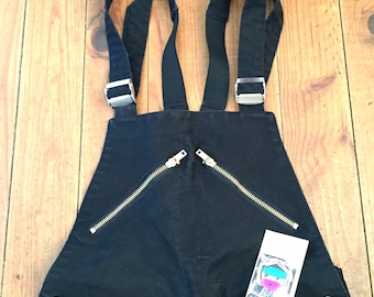 French Lafont 1980s Men Women Vintage Black Moleskin Cotton - Chore / Railroad / Mechanic / Artist - Made in France - New/Unworn - S - W:29