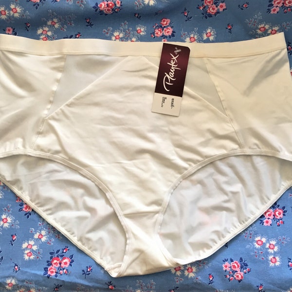 Français Playtex années 1980 Femme Taille Haute Slip Maxi Panty avec Détail de Tissu Transparent - Couleur Blanche & Haute Qualité et Confort - Nouveau - L