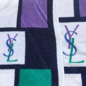 YVES St LAURENT 1970s Bathroom TOWELS~ Set of 2 ~ Logo Signature ~ Geometric Design ~ Terrycloth Cotton ~ Made in France ~ New & Vintage Box