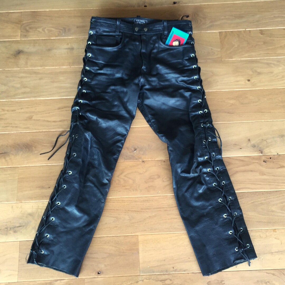 German Riding Pants German Schuh 1970s Unisex Black Leather Pants & Lace up Sides - Riding ...