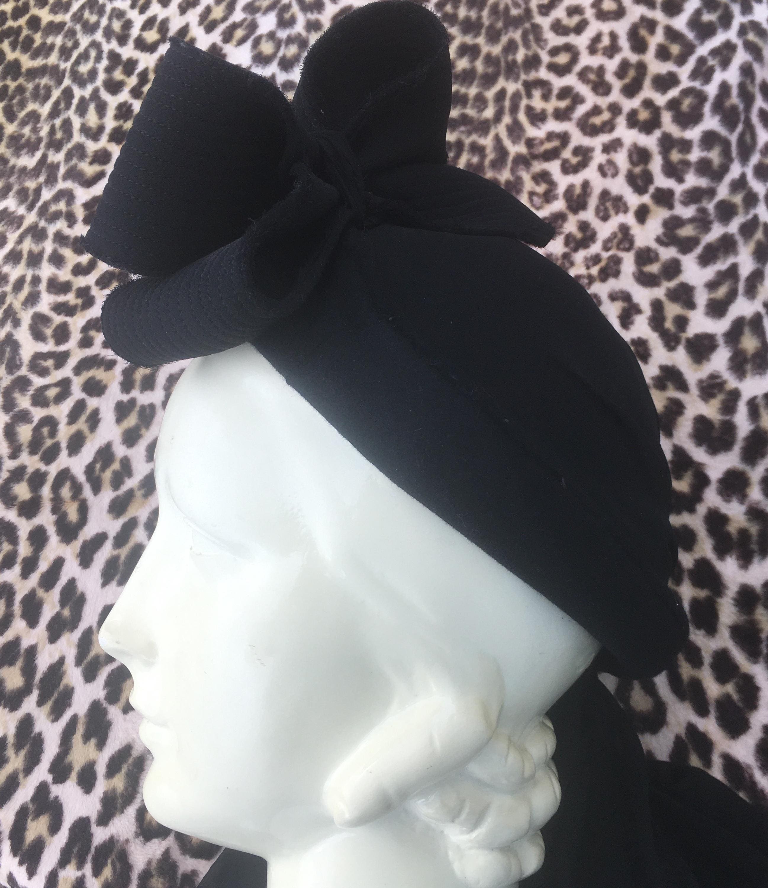 Vintage Magara Paris – Richard Fifth Avenue Black Felt Cocktail Hat‎ With Veil Black Velour Felt Pillbox Hat With Birdcage Veil - Black  main image 2