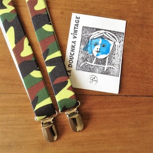 French Vintage 1990s Unisex Y Shape Suspenders - Army Camo Print - So Fashion - New