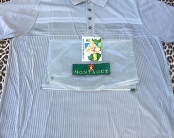 MONTAGUT Polo da uomo anni '80, casual, francese ~ Iconico fil de lumière ~ Maglia a righe beige testurizzata ~ Made in France ~ Nuova: Vintage mai indossata ~ M/L