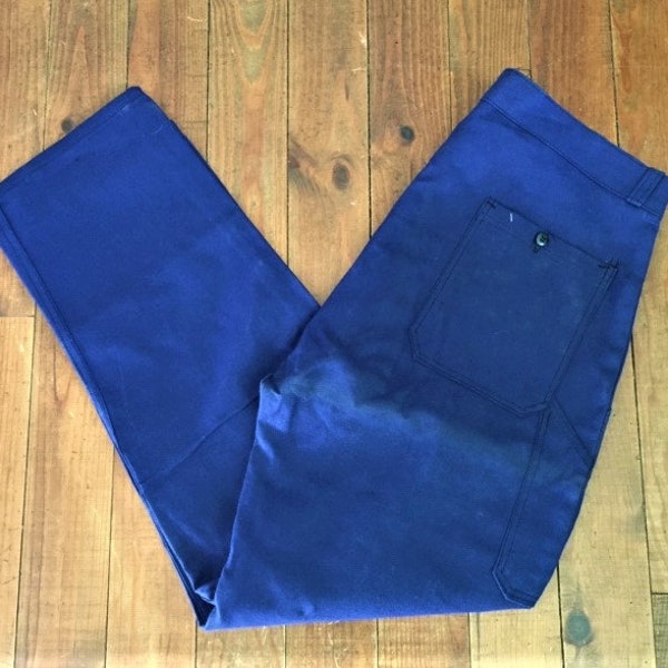 French 1960s Vintage Men Chore Factory Union Workwear Work Pants - High Quality Sanforized Cotton - Blue Colour - Made in France - New -L/XL