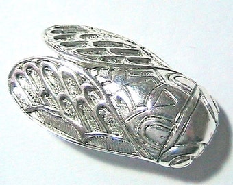 French Designer 1950s Women GOOD LUCK CICADA Brooch ~ Silver Plated ~ Signed ~ Made in Provence ~ New : Perfect Unused Vintage from France