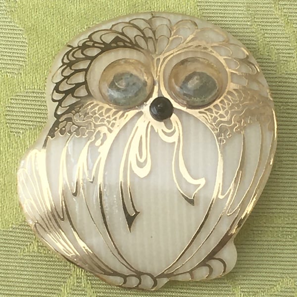 LEA STEIN PARIS French 1960s Brooch ~ Owl Design ~Glass Bead~ Peeper Eyes ~ Signed ~Excellent Condition ~Made in France~ Collectible Vintage