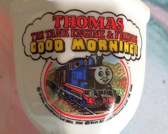 Huevera vintage de Thomas the Tank Engine, década de 1980, porcelana blanca, anticuada, regalo perfecto para amantes de los trenes, coleccionable, fabricada en Inglaterra, nueva