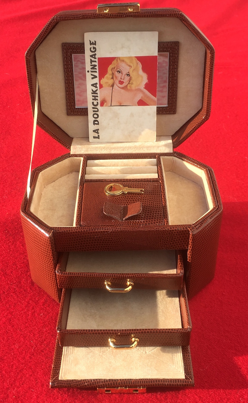 Chic Sir Rondo/'s 1980s Woman Travel JEWELLERY BOX /& KEY ~ Snake Print Embossed Leather ~ Made in Italy ~ New Unused Vintage