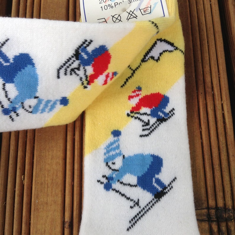 French 1950s Vintage Kid Infant High Socks Ski Theme MADE IN FRANCE 01 year NewOld Stock