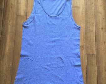 French 1970s Vintage Men Underwear Undershirt Tank Top - High Quality Blue Stretchable Combed Cotton - Made in France - New - S