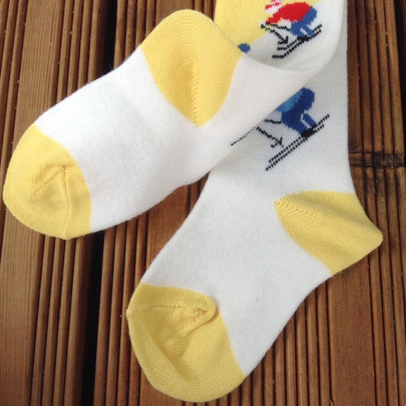 French 1950s Vintage Kid Infant High Socks Ski Theme MADE IN FRANCE 01 year NewOld Stock