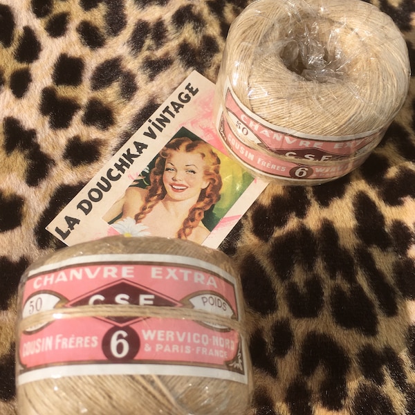 FRENCH 1920s HEMP THREAD Cord ~ Lot of 2 Spools ~ Natural Tan Colour ~ Made in France ~ Unused Vintage & Tag ~ Eco-Friendly ~ 1mm