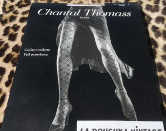 Collants PANTYHOSE des années 1980 CHANTAL THOMASS ~ voile de tulle blanc ~ motif géométrique et pois ~ ceinture signature ~ garniture à froufrous ~ nouveau : jamais porté vintage ~ M