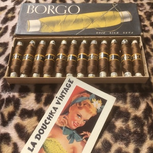 BORGO 1920s Luxurious SILK THREADS ~Vibrant Warm Golden Brown ~ 12 Spools : 50 Meters each ~Made in Italy~New/Unused Vintage in Original Box