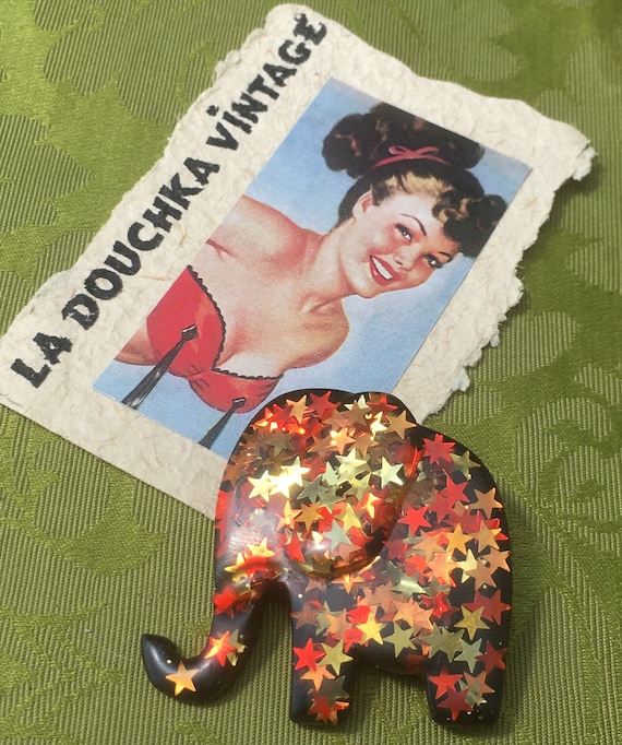 FRENCH 1960s ELEPHANT BROOCH ~ Embedded & Iridesce