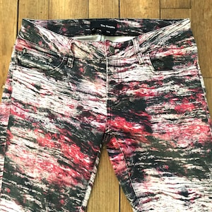 French Designer The Kooples Women Skinny Slim Pants - Black & Red Bold Design with Logo - Rock'n Roll Spirit - Rare Print - Mint -XS/S -W:26 image 1