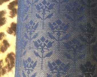 FRENCH 1950s Pin-Up GLAMOROUS STOCKINGS ~ Sheer Floral Flowers Design ~ Navy Blue ~ Seamless ~ Made in France ~ New : Unworn Vintage ~ M