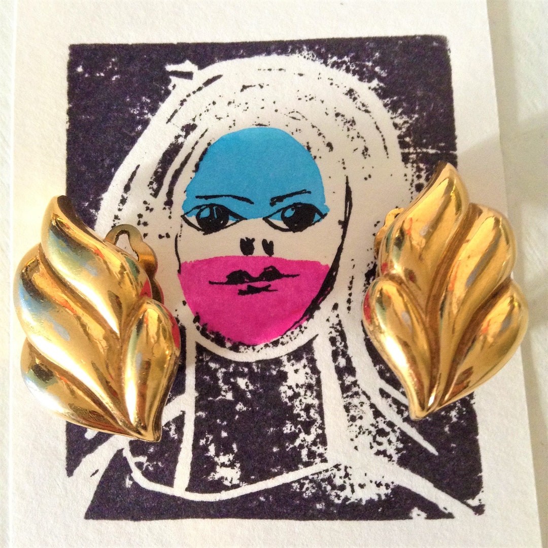Boucles D'oreilles Vintage Gontié à Clip - Années 1980 - Vert Et Verre - Occasion