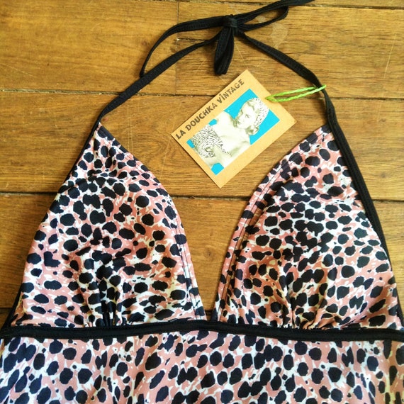 French 1980s Woman 1 Piece Bathing Suit Swimsuit Swim… Gem