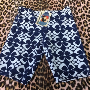 French 1960s Women LONG SWIMWEAR SHORT ~ Flower Power Mod Floral Groovy Print ~Surf / Beach / Pool ~ Made in France ~New : Unworn Vintage~ S