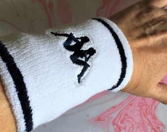Bracelet et logo en sweat de tennis extra large Kappa des années 1980 - 1 paire : lot de 2 - Style old school - Tissu éponge doux en coton - Vintage inutilisé