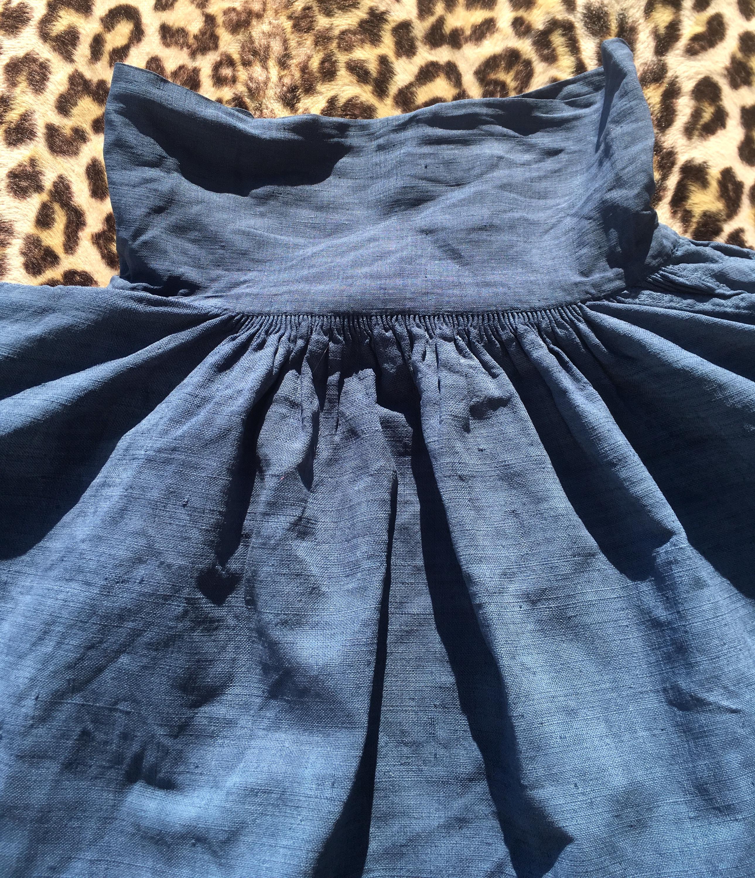 French 1910s Men Long Smock BIAUDE SHIRT~ Hand Dyed Blue Cotton 