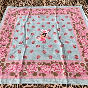 TED LAPIDUS French 1960s Women Cotton SCARF ~ Eye-Catcher Blue & Pink Floral Liberty Print ~ Made in Italy ~ New / Unworn Vintage ~ 31 x 31