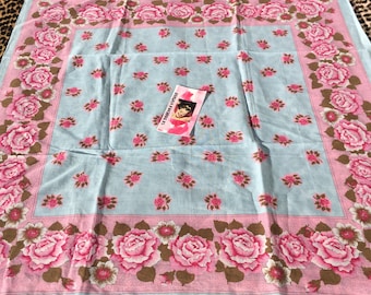 TED LAPIDUS French 1960s Women Cotton SCARF ~ Eye-Catcher Blue & Pink Floral Liberty Print ~ Made in Italy ~ New / Unworn Vintage ~ 31 x 31