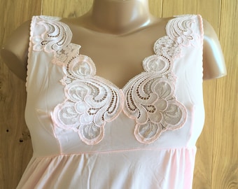 Francés década de 1960 mujeres vintage camisón camisón vestido y encaje - rosa - A-Line Babydoll estilo Lolita - Hecho en Francia - Nuevo - XS/S